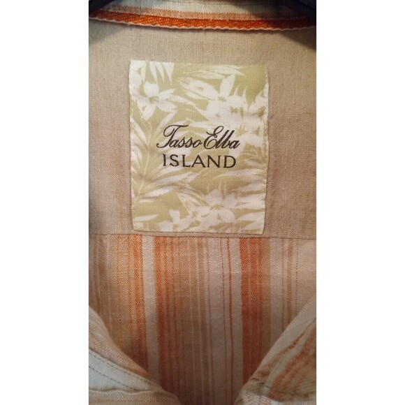 Tasso Elba Island Men's Coral and beige stripe Linen blend button down - Picture 4 of 6